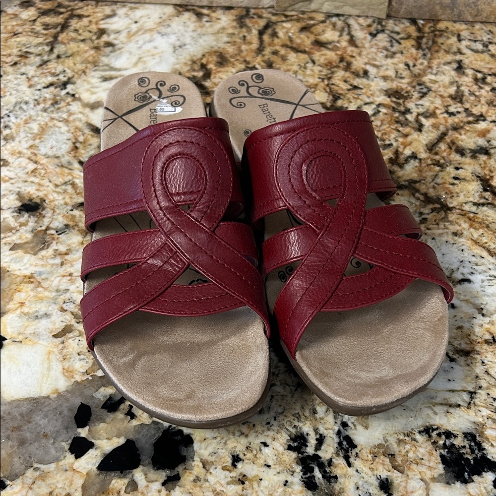 BareTraps Red Leather Slide Sandals